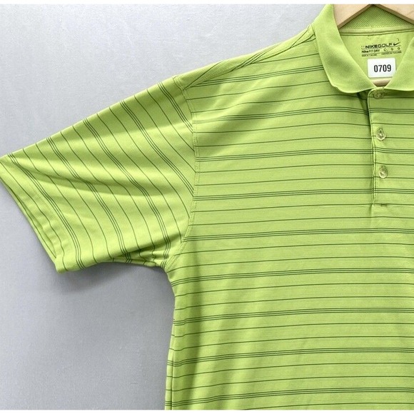 Nike Fit Dry Golf Polo Mens Shirt Sz Large Short Sleeve Light Green Striped Logo - Picture 8 of 12